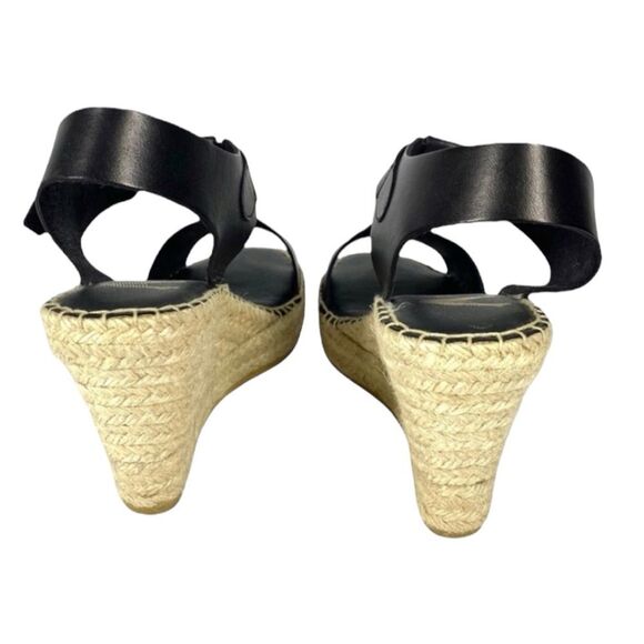 PASEART Black Leather Strappy Espadrille Wedges Made In Spain EU 38 US 7 Medium - Picture 5 of 9